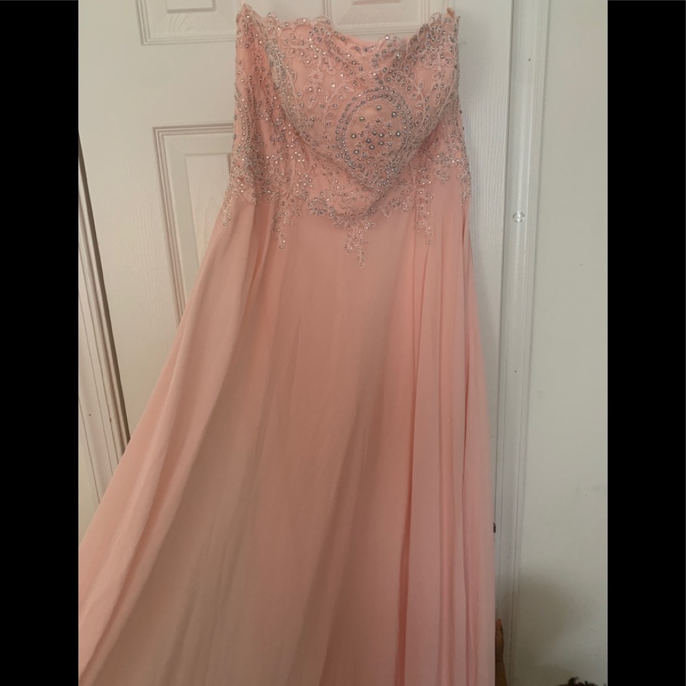 Mayqueen Peach corset evening Gown with bodice crystal